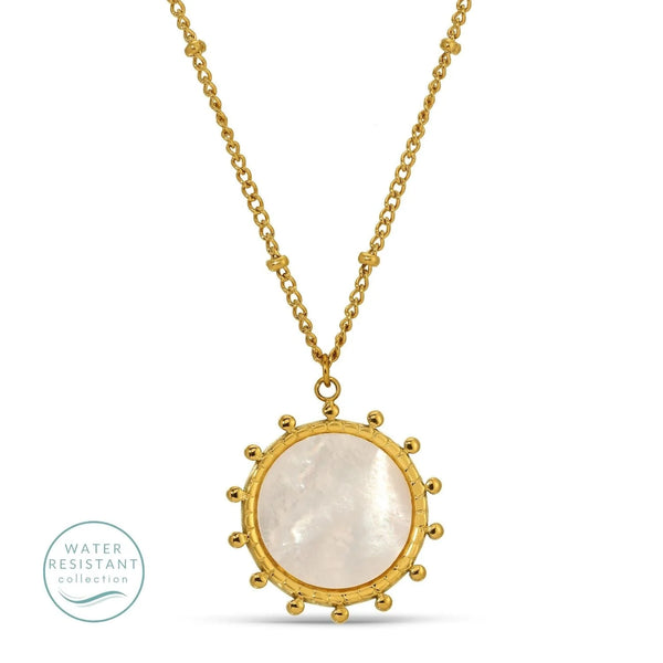 Round Accented Pendant with Shell Center Necklace