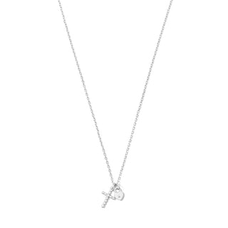 Cross and Heart Pendant Necklace- Silver
