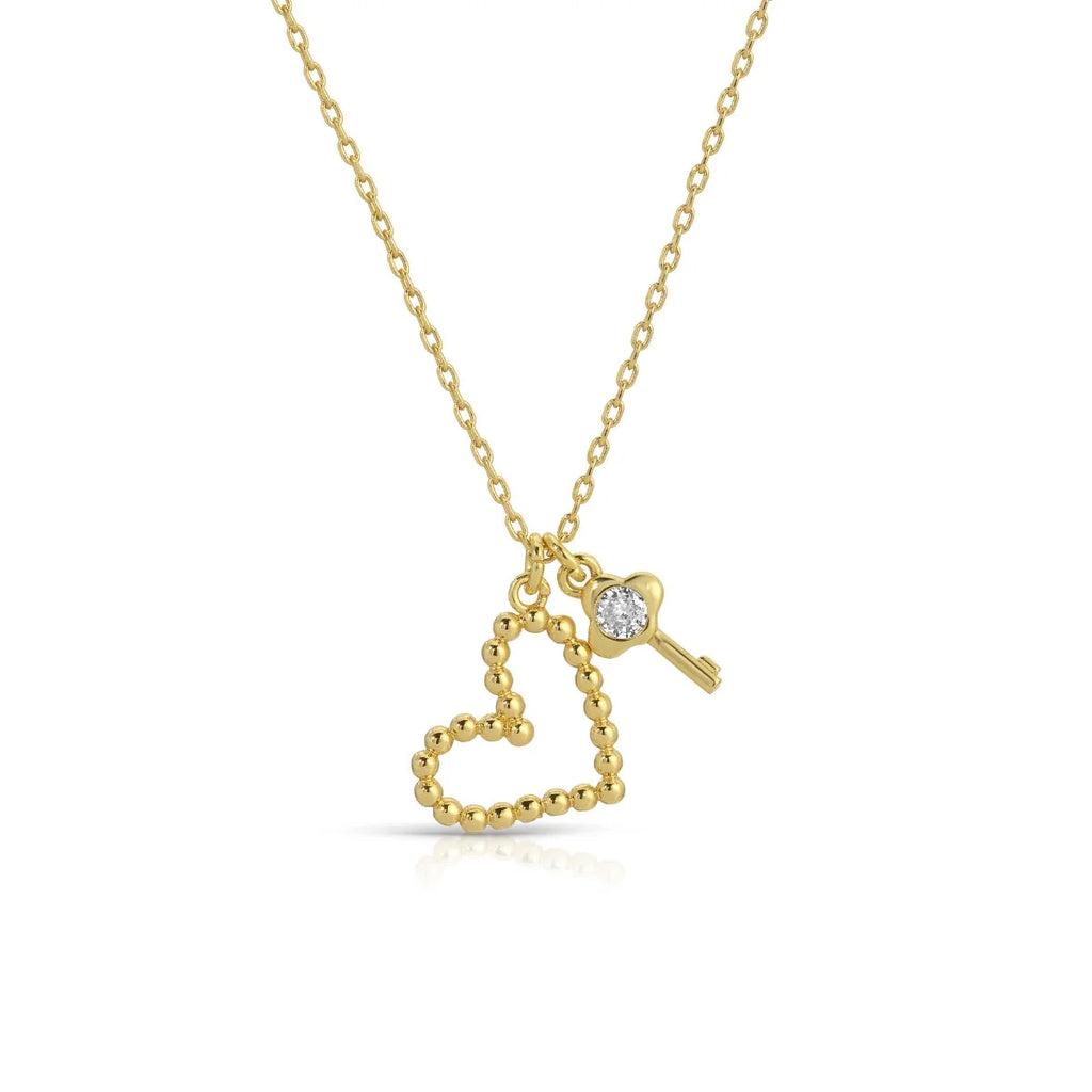 Heart and Key Pendant Necklace in Gold