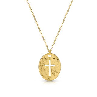 Gilded Oval Pendant Necklace with Cross Cut-out