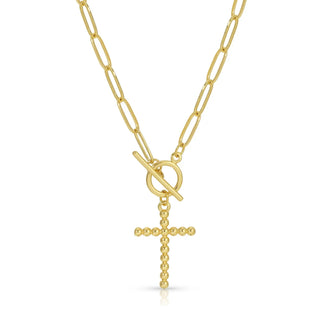 Large Dot Cross Paperclip Chain Necklace with Toggle