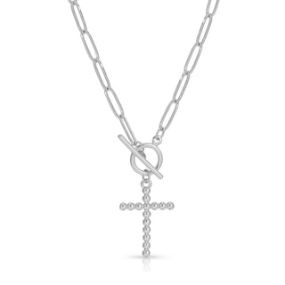 Large Dot Cross Paperclip Chain Necklace with Toggle