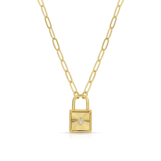 Lock Pendant Necklace on Paperclip Chain