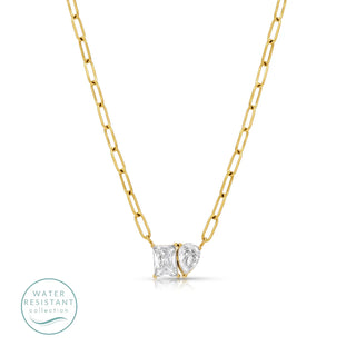 Pear and Rectangle CZ Pendant Paperclip Chain Necklace