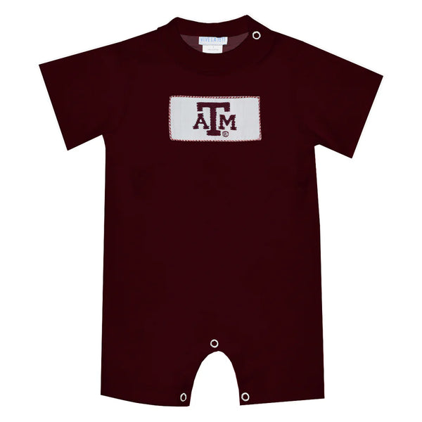 Texas A&M Smocked Maroon Knit Short Sleeve Romper
