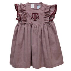 Texas A&M Embroidered Maroon Gingham Ruffle Dress