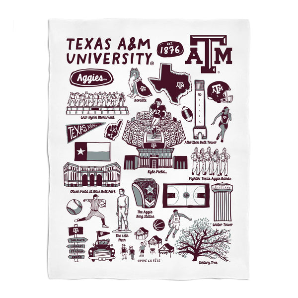 Texas A&M Aggies White Hand Sketched Minky Blanket