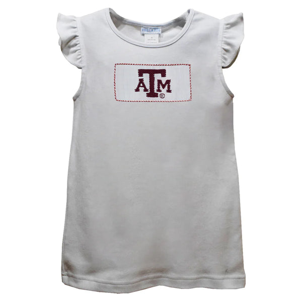 Texas A&M Smocked White Knit Angel Sleeve Top