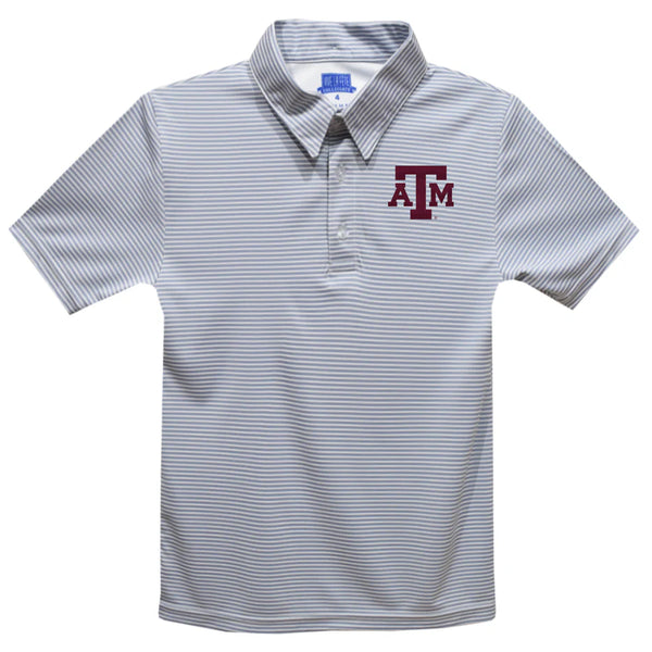 Texas A&M Gray Striped Performance Polo