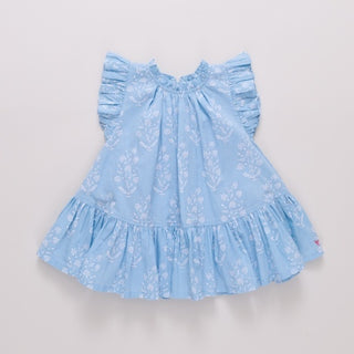 Harper Dress - Blue Dewdrop Block Print