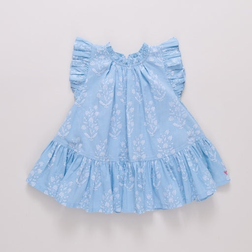 Harper Dress - Blue Dewdrop Block Print