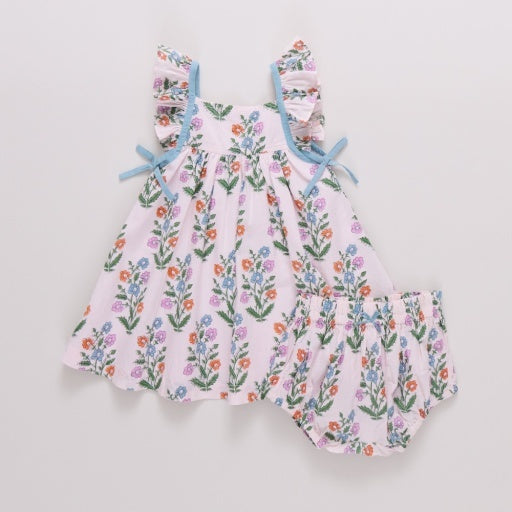 Ailee Dress Set - Pink Dewdrop Block Print