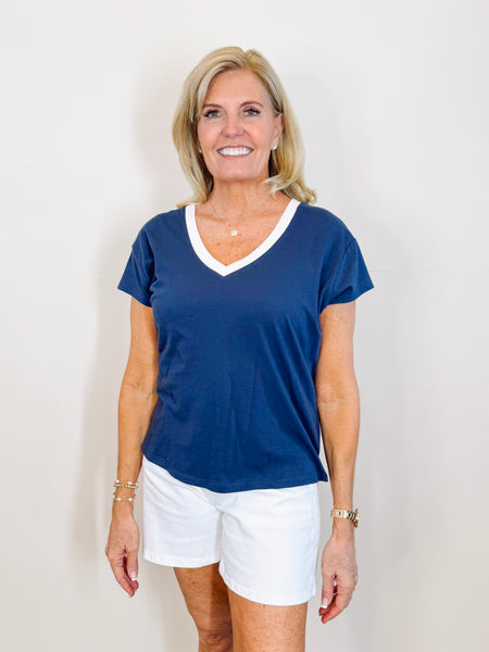 Modern Colorblocked V-neck Tee