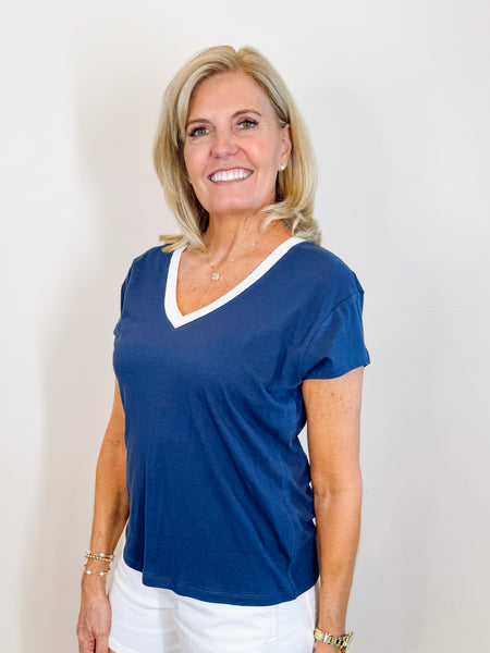 Modern Colorblocked V-neck Tee