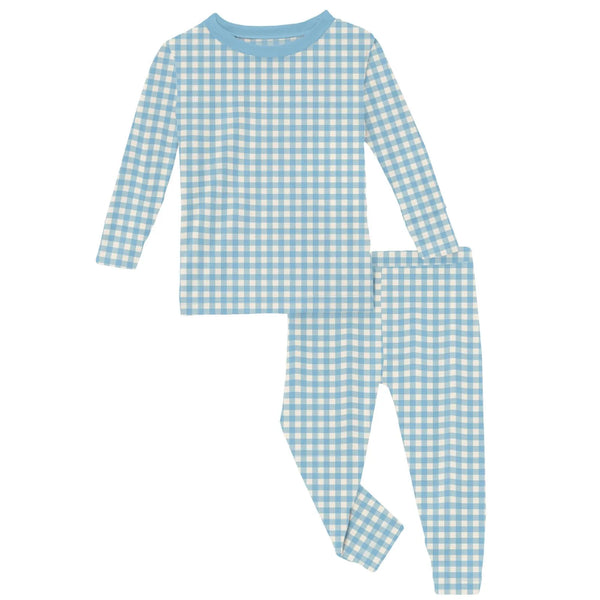 Print Long Sleeve Pajama Set in Seaside Blue Gingham