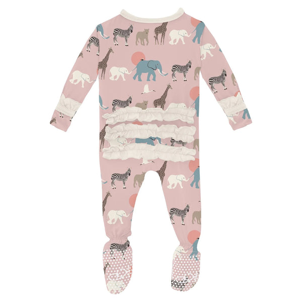 Rose Just So Animals Ruffle Footie 2 way zipper