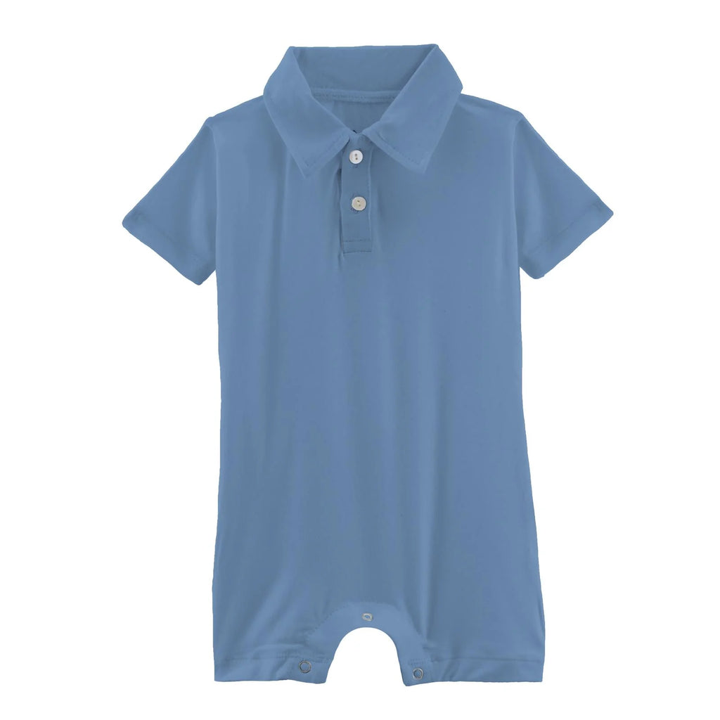 Short Sleeve Polo Romper in Dream Blue