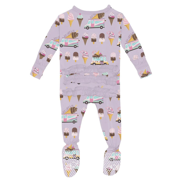 Thistle Ice Cream Truck Print Layette Ruffle Footie with 2 Way Zipper