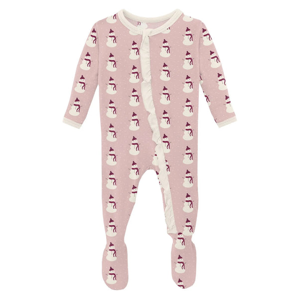 Baby Rose Tiny Snowman Ruffle Footie