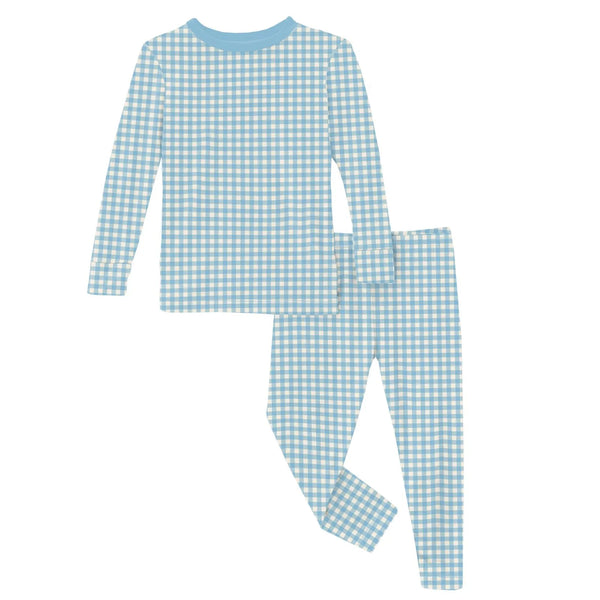 Print Long Sleeve Pajama Set in Seaside Blue Gingham