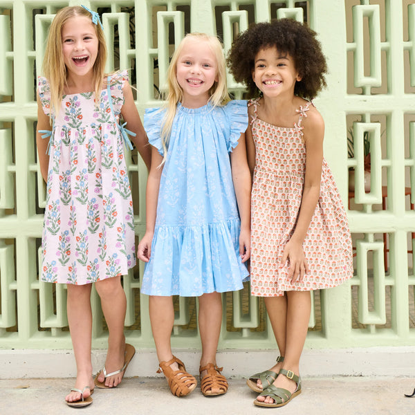 Harper Dress - Blue Dewdrop Block Print