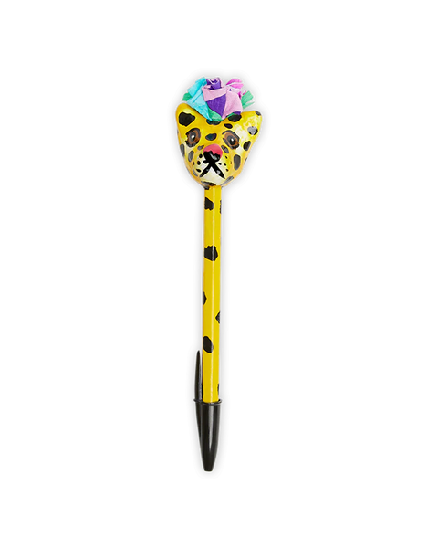 Hand Painted Paper Mâché Leopard Pen