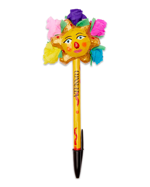 Hand Painted Paper Mâché Sun with Flowers Pen