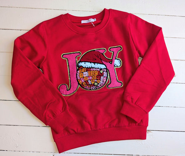 "Joy" Santa Disco Ball Sweatshirt in Red