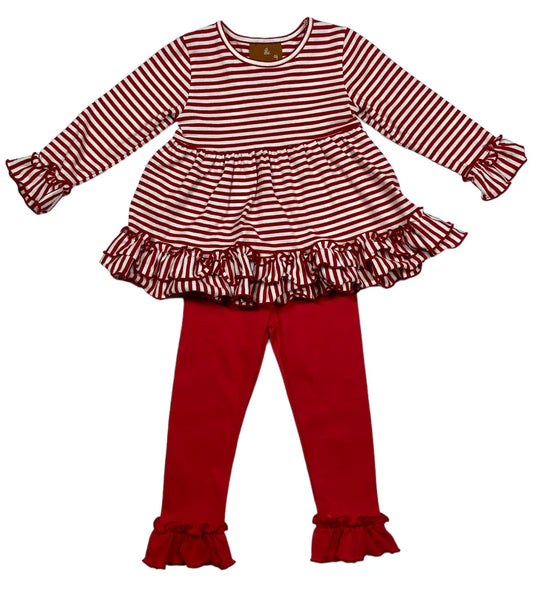 Hallie Red & White Ruffle Top & Pant Set