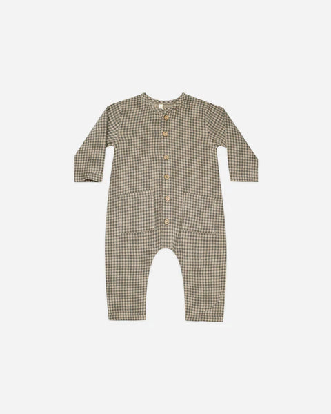 Pocketed Woven Jumpsuit- Forest Micro Plaid