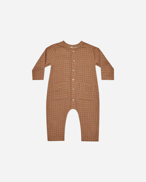 Pocketed Woven Jumpsuit- Cinnamon Grid