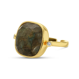 Rounded Square Faceted Stone Ring
