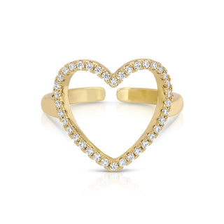 Large Open Heart CZ Pave Border Adjustable Ring