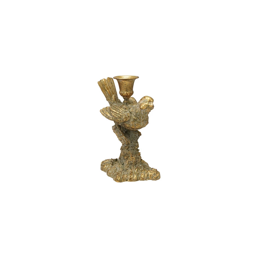 Resin Bird Shaped Taper Holder Antique Gold Finish