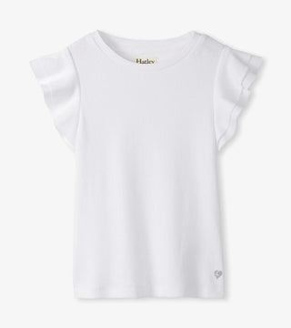 White Ruffle Sleeve Tank