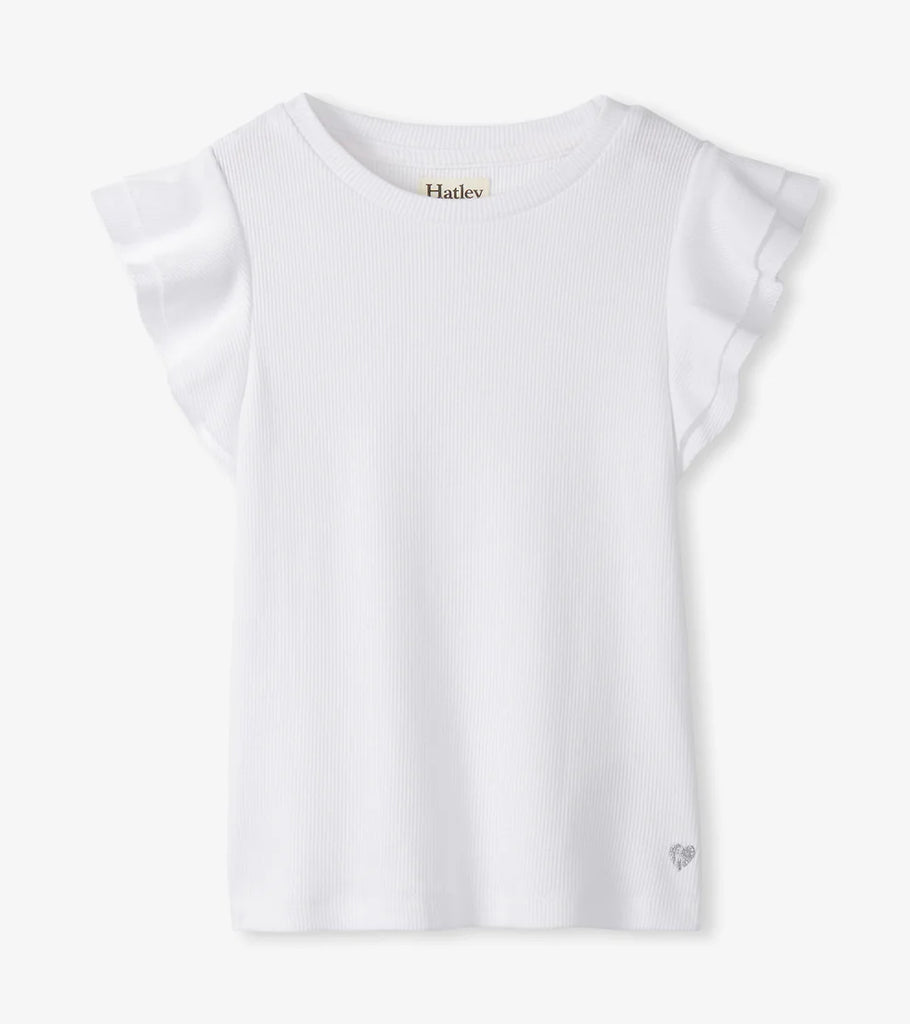 White Ruffle Sleeve Tank