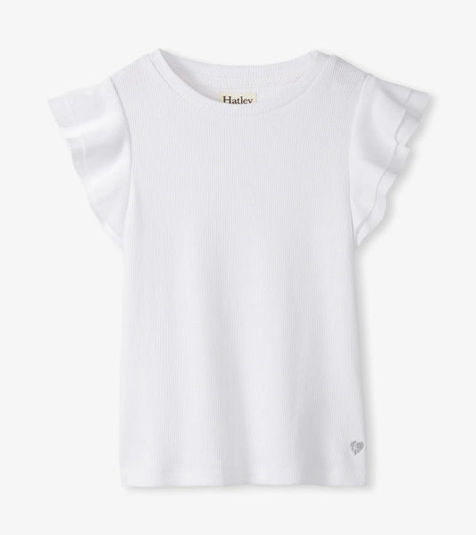 White Ruffle Sleeve Tank