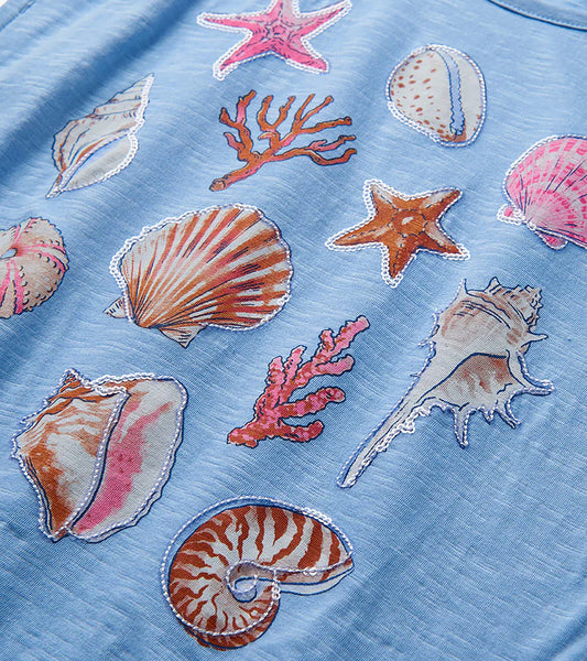 Sea Shell Cinched Shoulder Graphic Tee