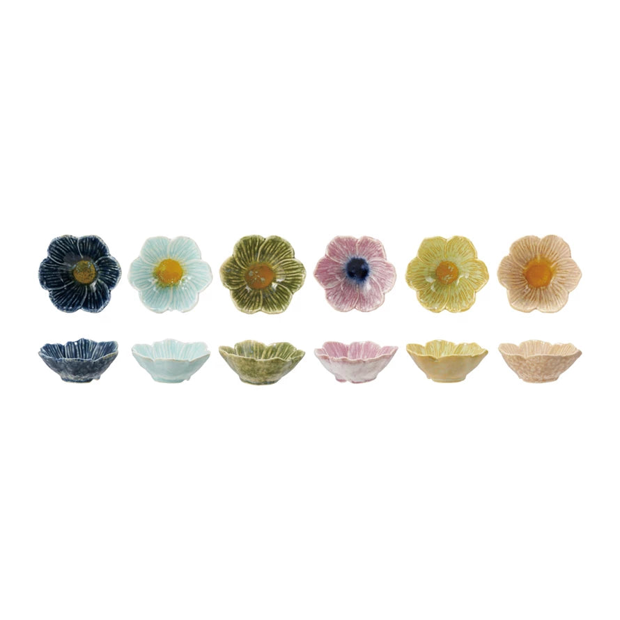 Stoneware Flower Shaped Bowl, Reactive Glaze, 6 Colors