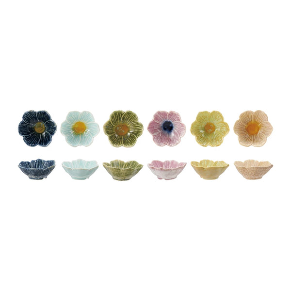 Stoneware Flower Shaped Bowl, Reactive Glaze, 6 Colors