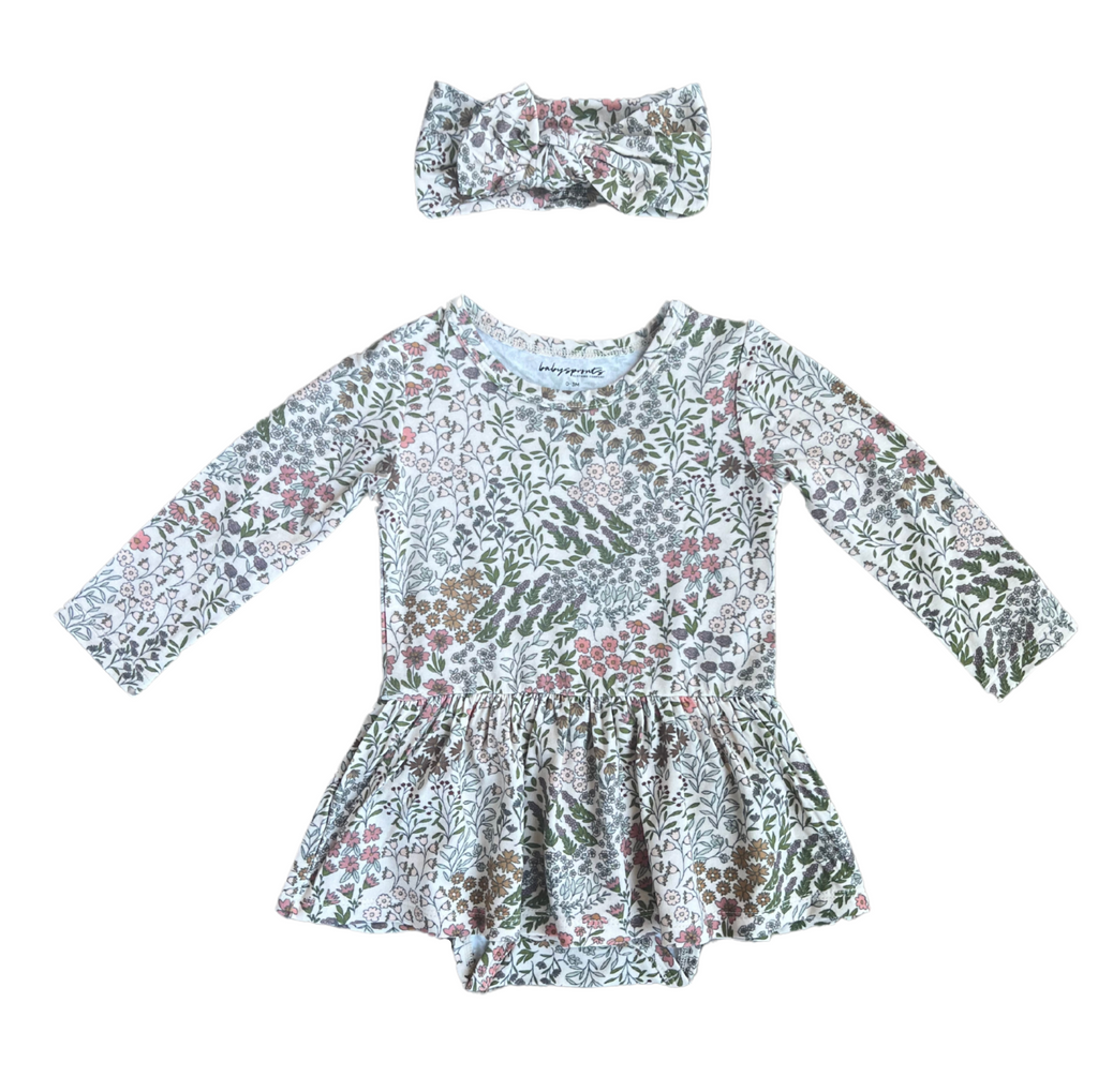 Winter Floral Ruffle Bodysuit Dress Set