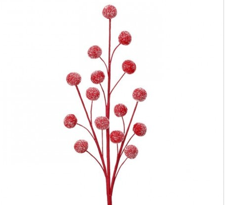 Red Pompom Stem with Snowglitter