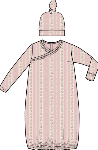 Antoinette Stripe Kimono Gown and Knotted Hat Set