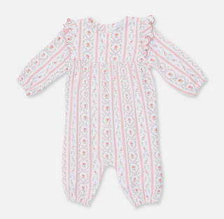 Marnie Rosebud Stripe Smocked Peter Pan Snap Footie