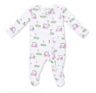 Golf Carts Pink 2-Way Ruffle Back Zipper Footie