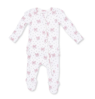 Bows and Hearts 2-Way Ruffle Back Zipper Footie