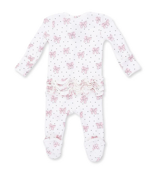 Bows and Hearts 2-Way Ruffle Back Zipper Footie