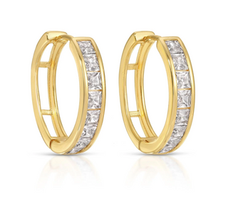 Large Huggie Earrings with Square Cubic Zirconia
