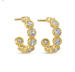 Row of Framed Round Cubic Zirconia Hoop Earrings