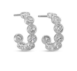 Row of Framed Round Cubic Zirconia Hoop Earrings